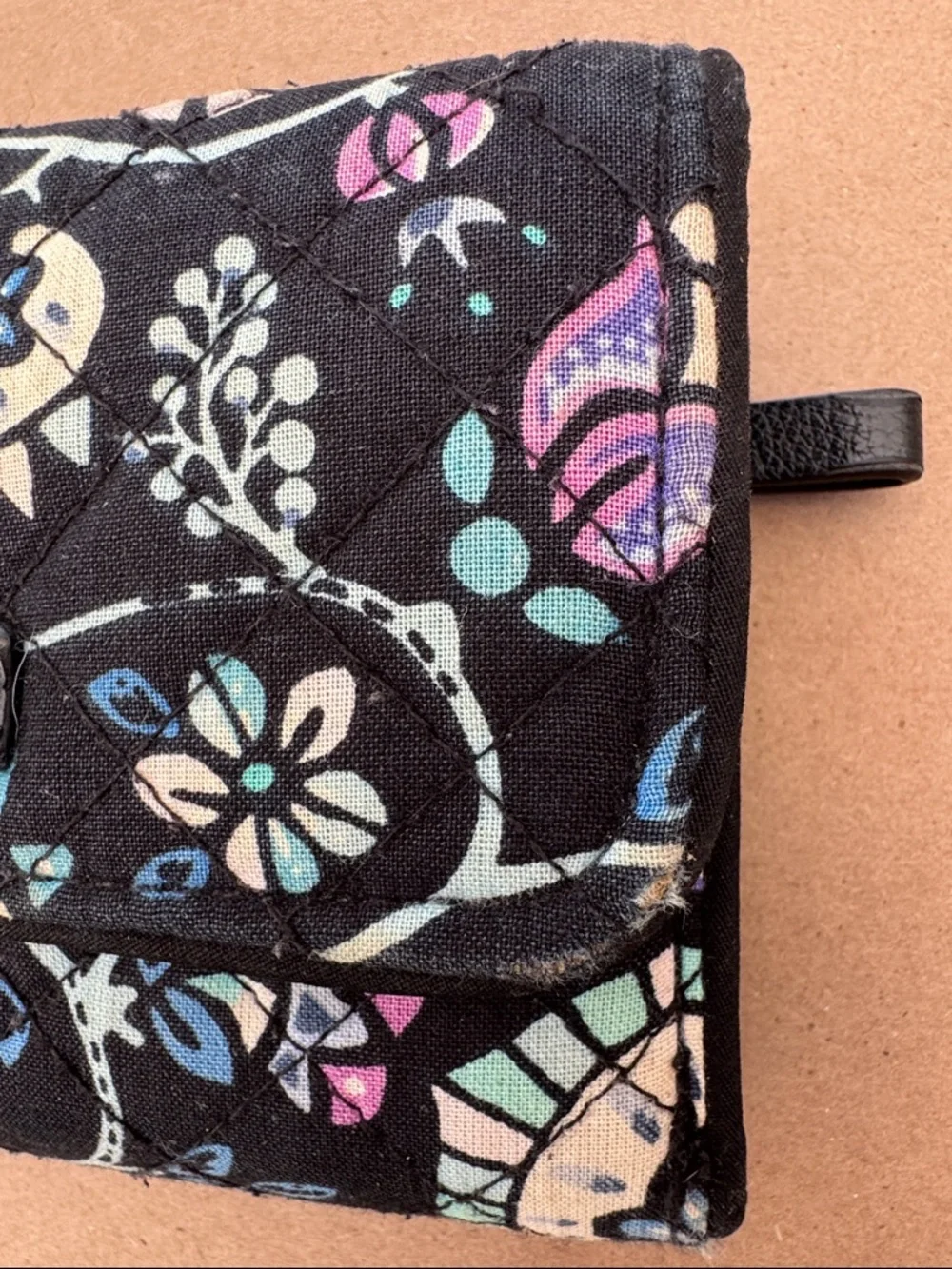 Vera Bradley Navy Floral Quilted Fold-Over Wallet with Purple & Teal Accents - Picture 8 of 12